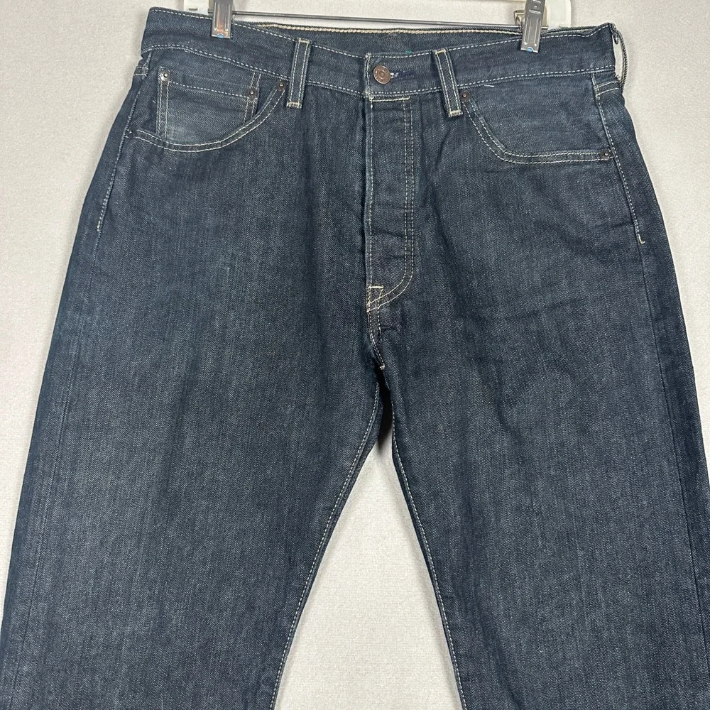 Levis 501 Original Fit Jeans Mens 34X30 Dark Indigo Straight Fit Red Tab Denim
